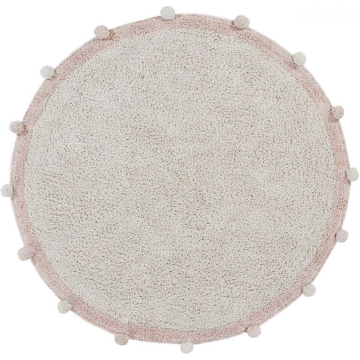 BUBBLY - Tapis coton rond lavable nude à pompons D120cm