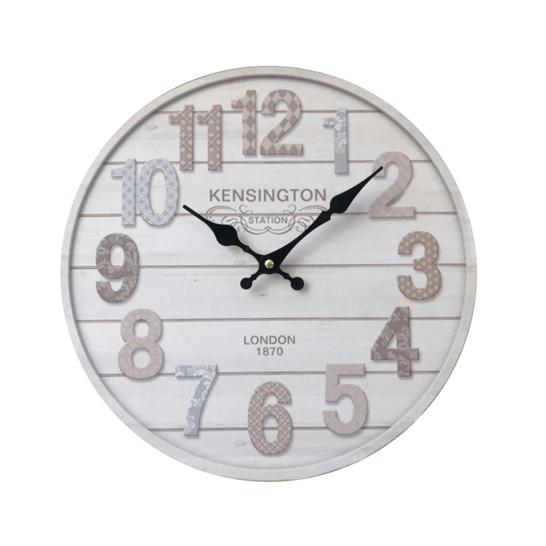 - Horloge murale horizontales bandes en MDF blanc et gris ø 33.8 cm
