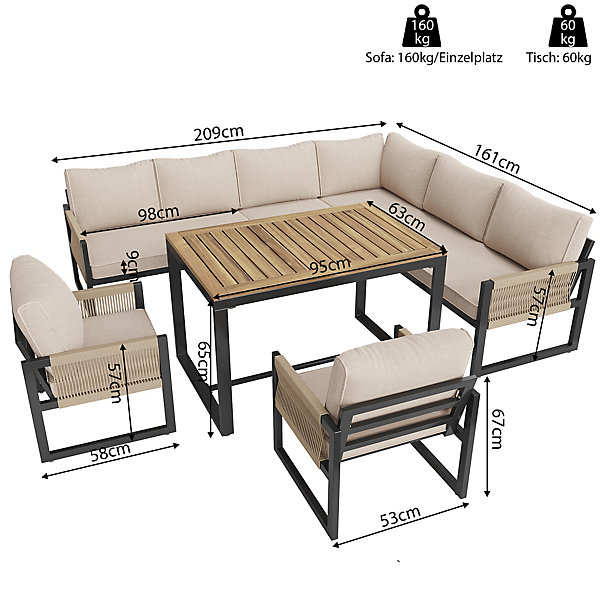 Ensemble de salon de jardin pour 7 personnes,Canapé avec accoudoirs /sans accoudoirs Canapé d'angle/2 places Table basse,beige