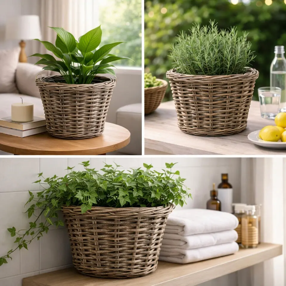 Van der Leeden Planten/bloemen mand - rotan - gevlochten - D36 x H28 cm