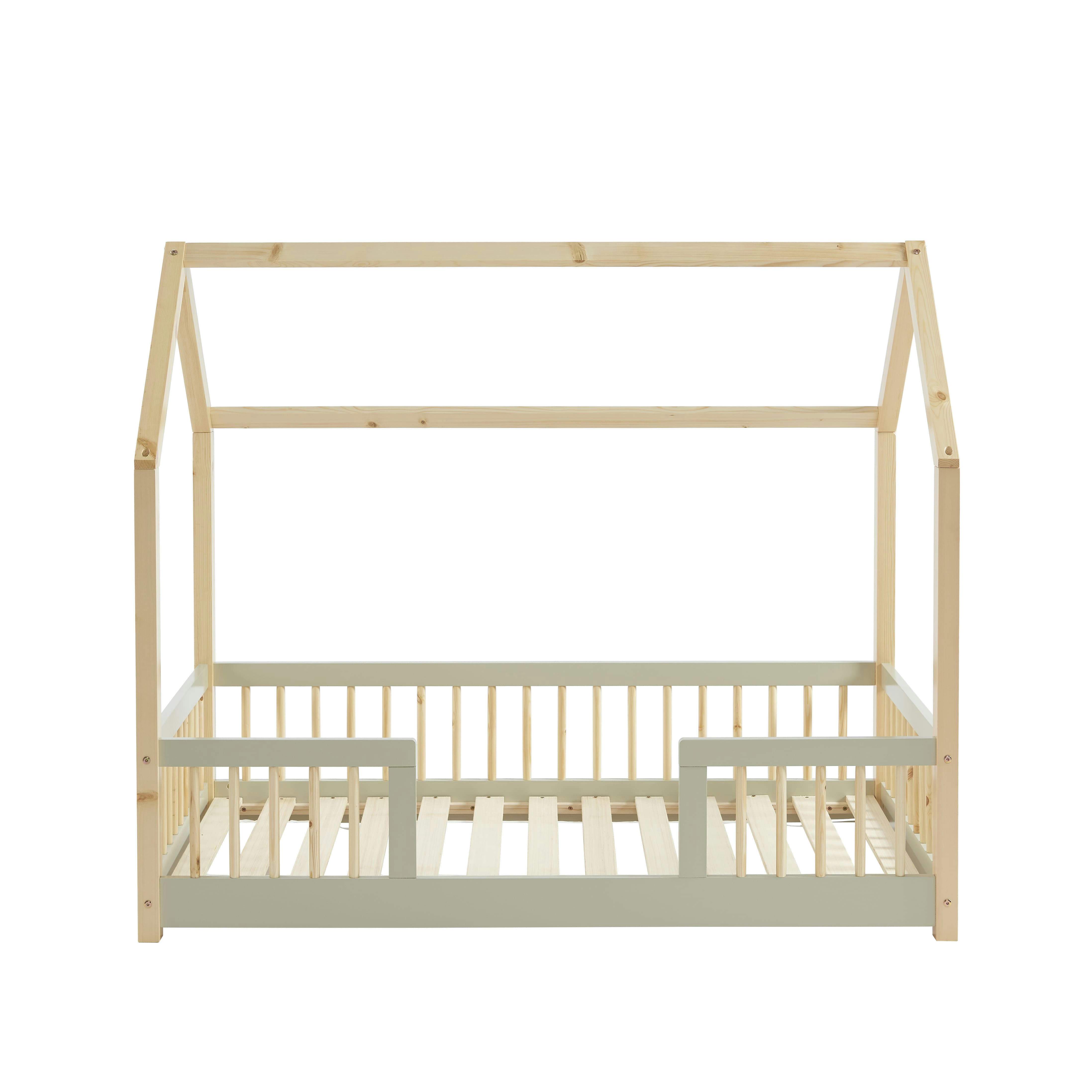 TINY - Lit cabane avec barrières  pin et perle 70x140 sommier inclus