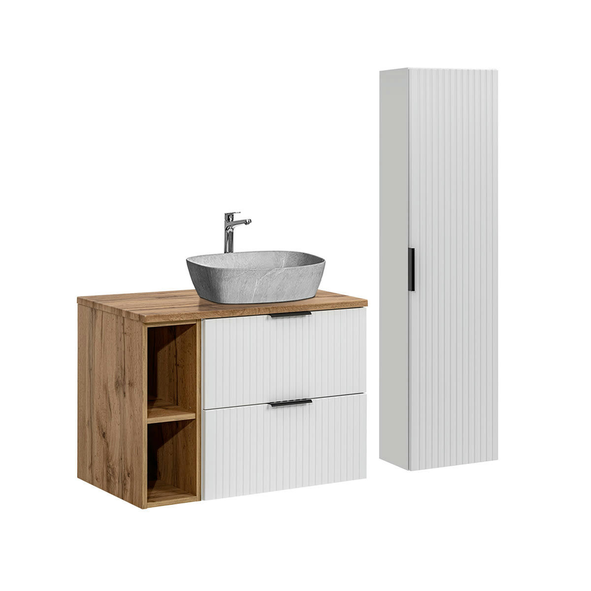 - Ensemble meuble simple vasque 80cm et colonne stratifiés blanc