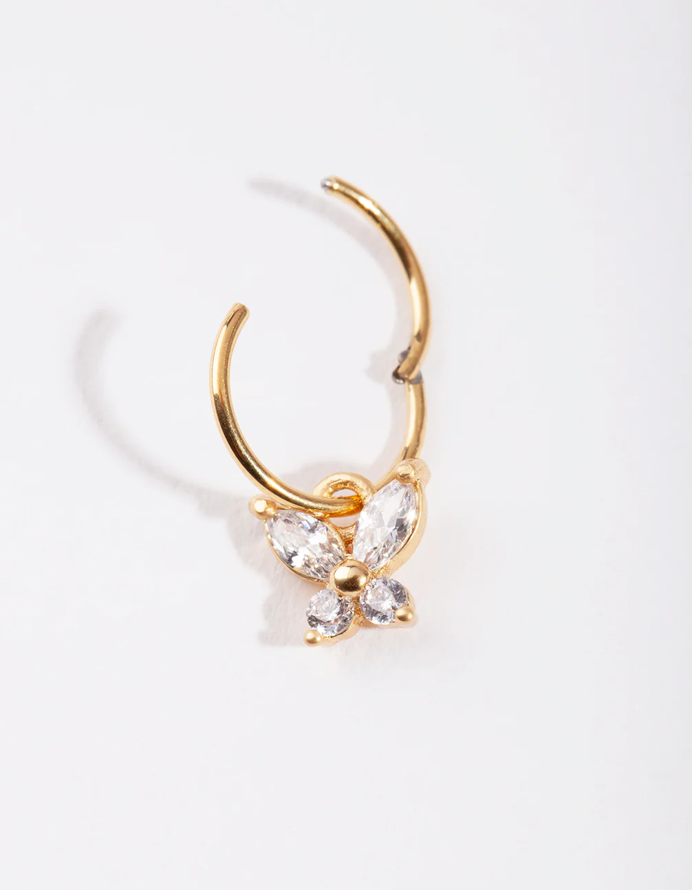 Gold Surgical Steel Cubic Zirconia Butterfly Clicker Earring