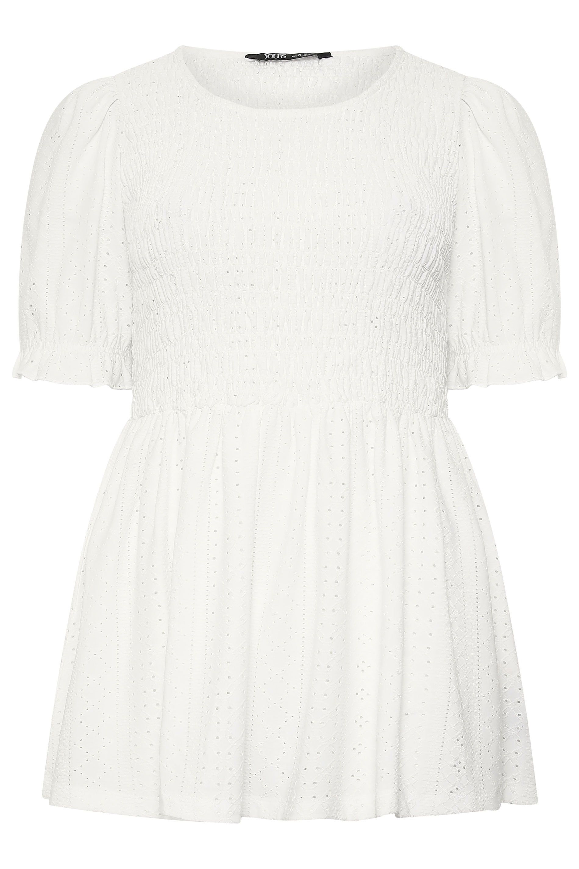 Yours Broderie Anglaise Shirred Puff Sleeve Top