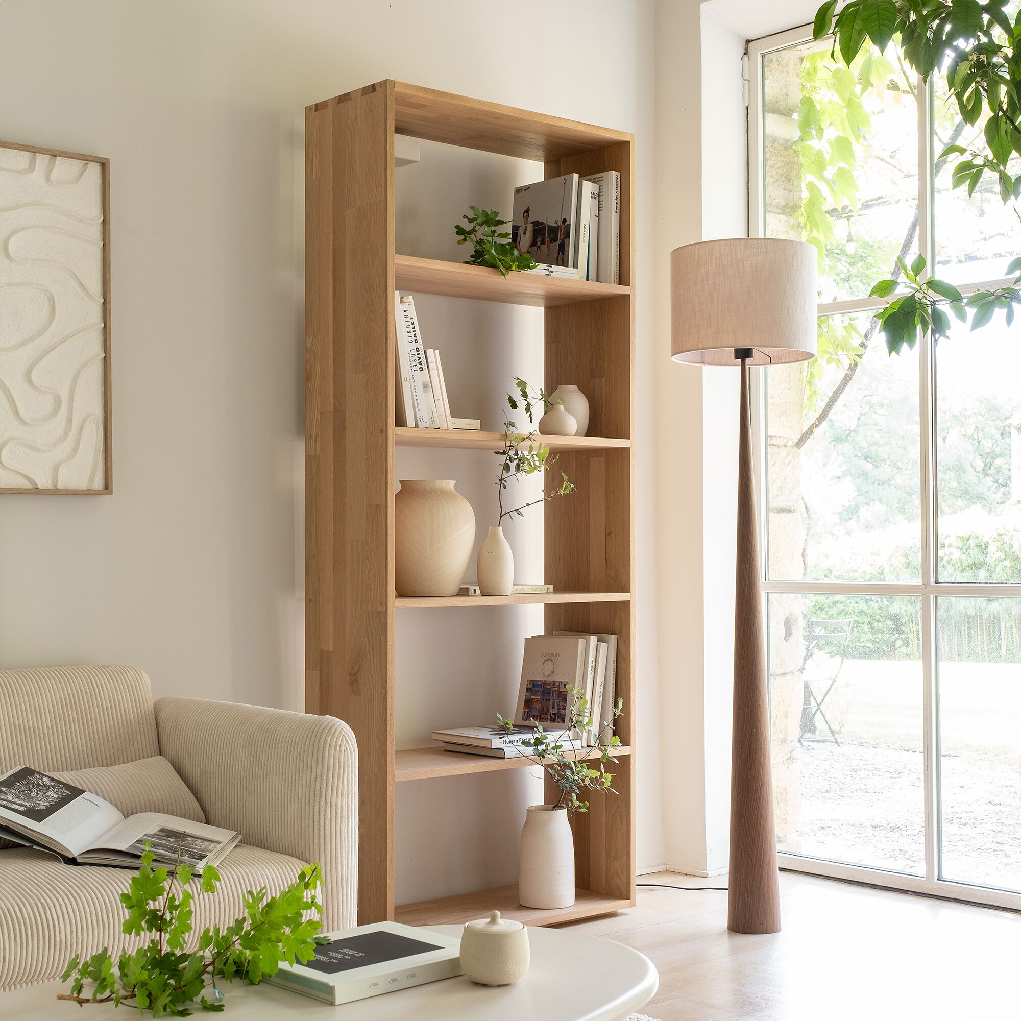 TASSIA - Étagère 5 tablettes en chêne - bois clair