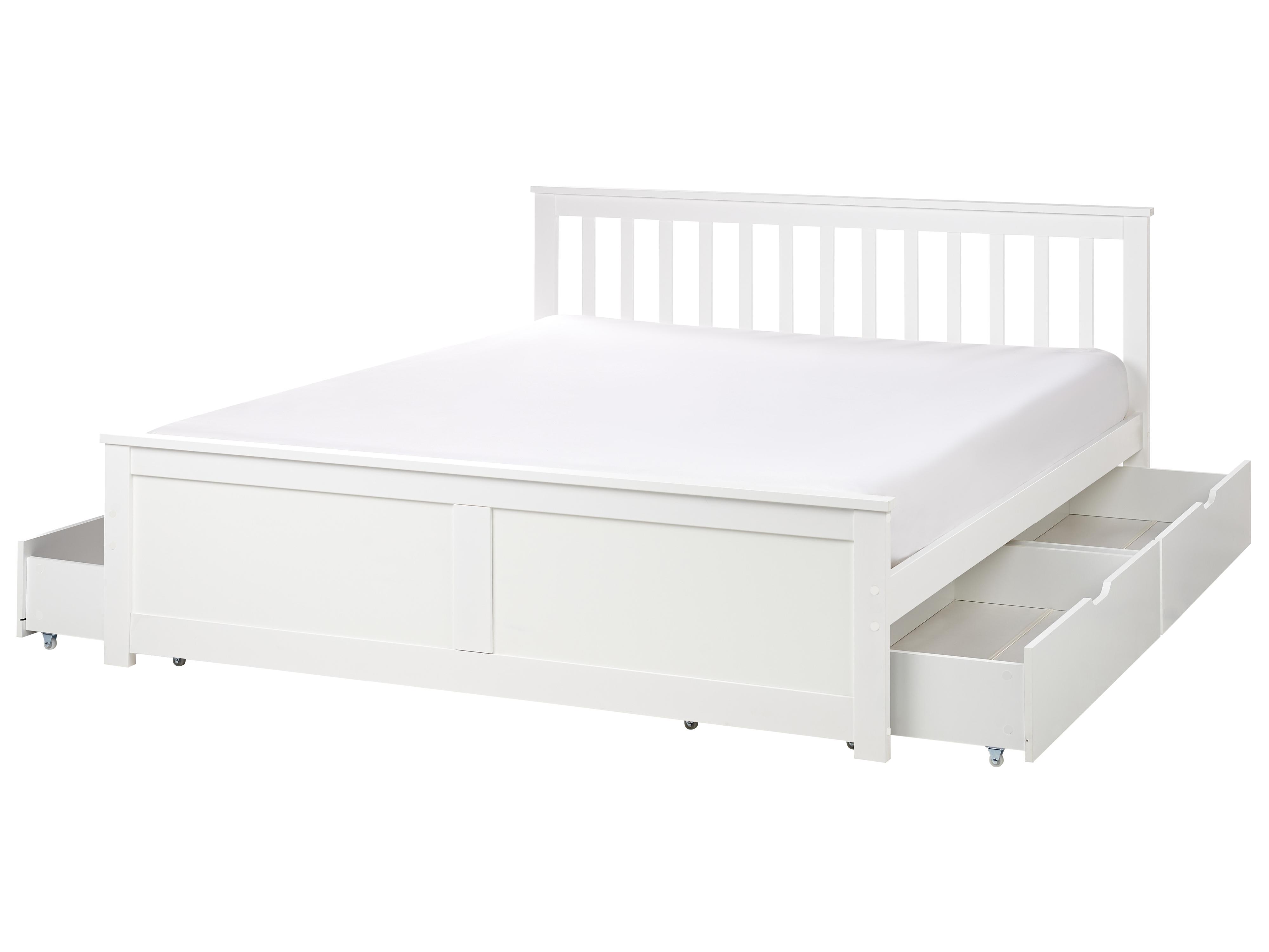 Bed with 4 Drawers Pine Wood OLENDON 160 x 200 cm (EU King Size) White