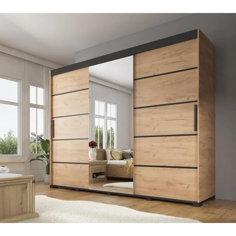 Meubella - Kledingkast Fabio - Eiken - 250 cm - Met spiegel