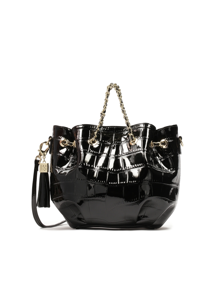 Black leather bag with detachable key ring