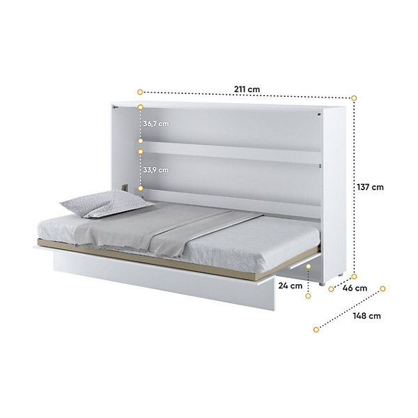 Lenart Lit escamotable Horizontal 120x200cm Matelas inclus Gris Lit Rabattable Consus