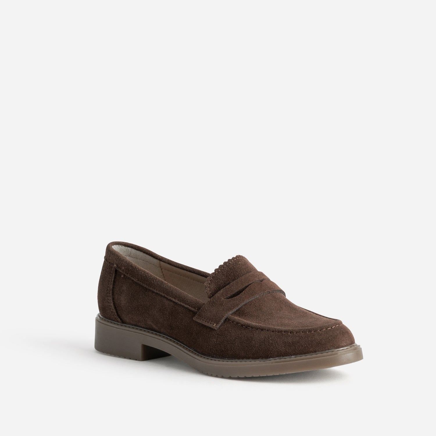 Mocassin marron cuir velours bord cranté