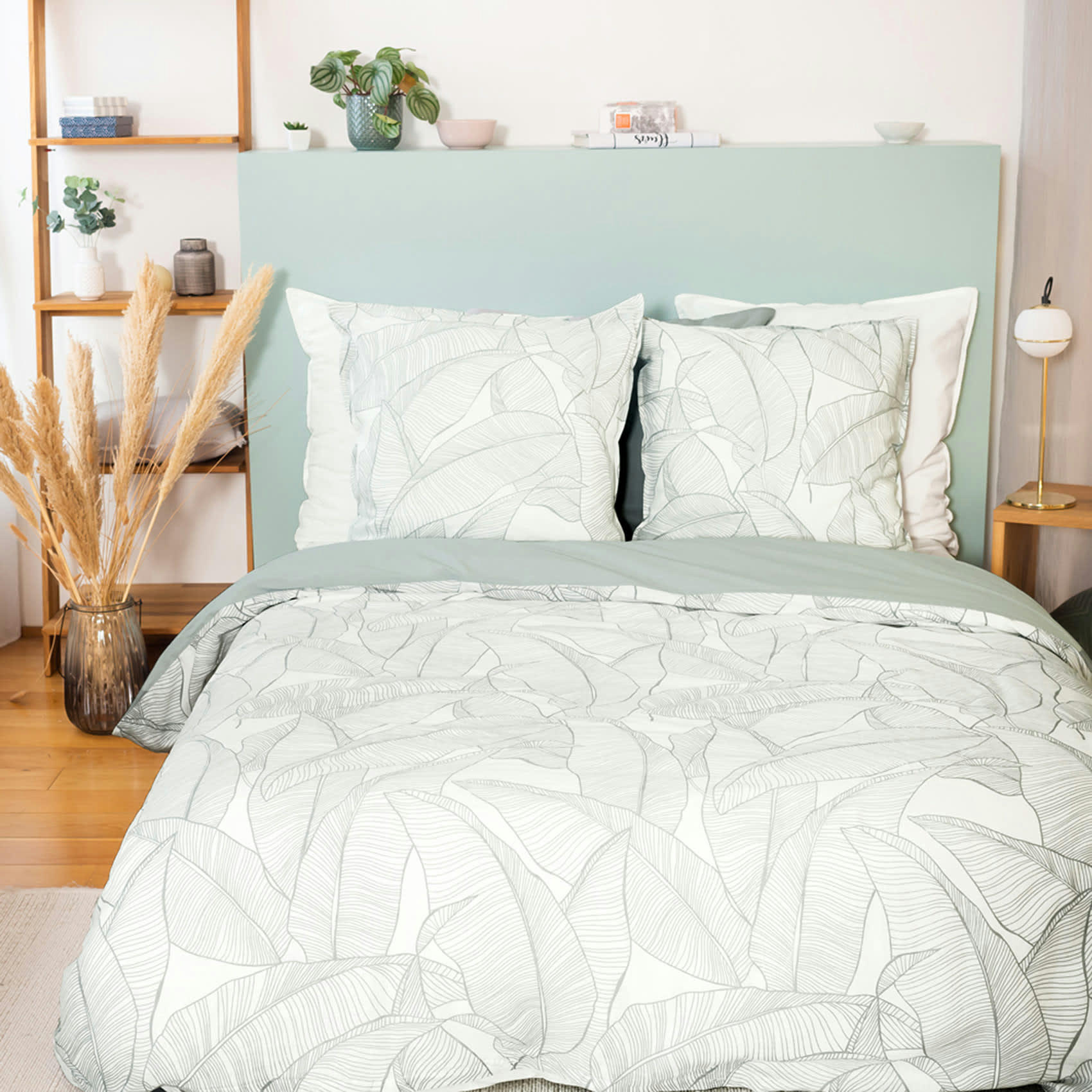 - Parure de lit esprit nature coton blanc perle 220 x 240