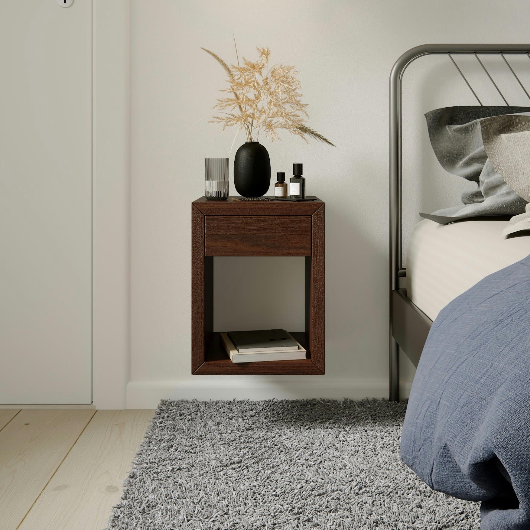 HUGO - Lot de 2 tables de chevet avec tiroir en hêtre et noyer