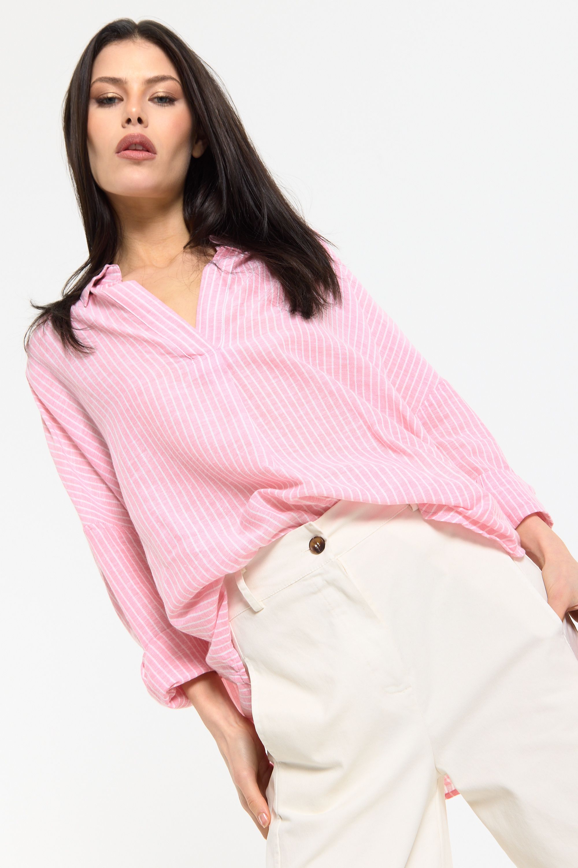 House of Holland Pink Striped Relaxed Cotton Shirt