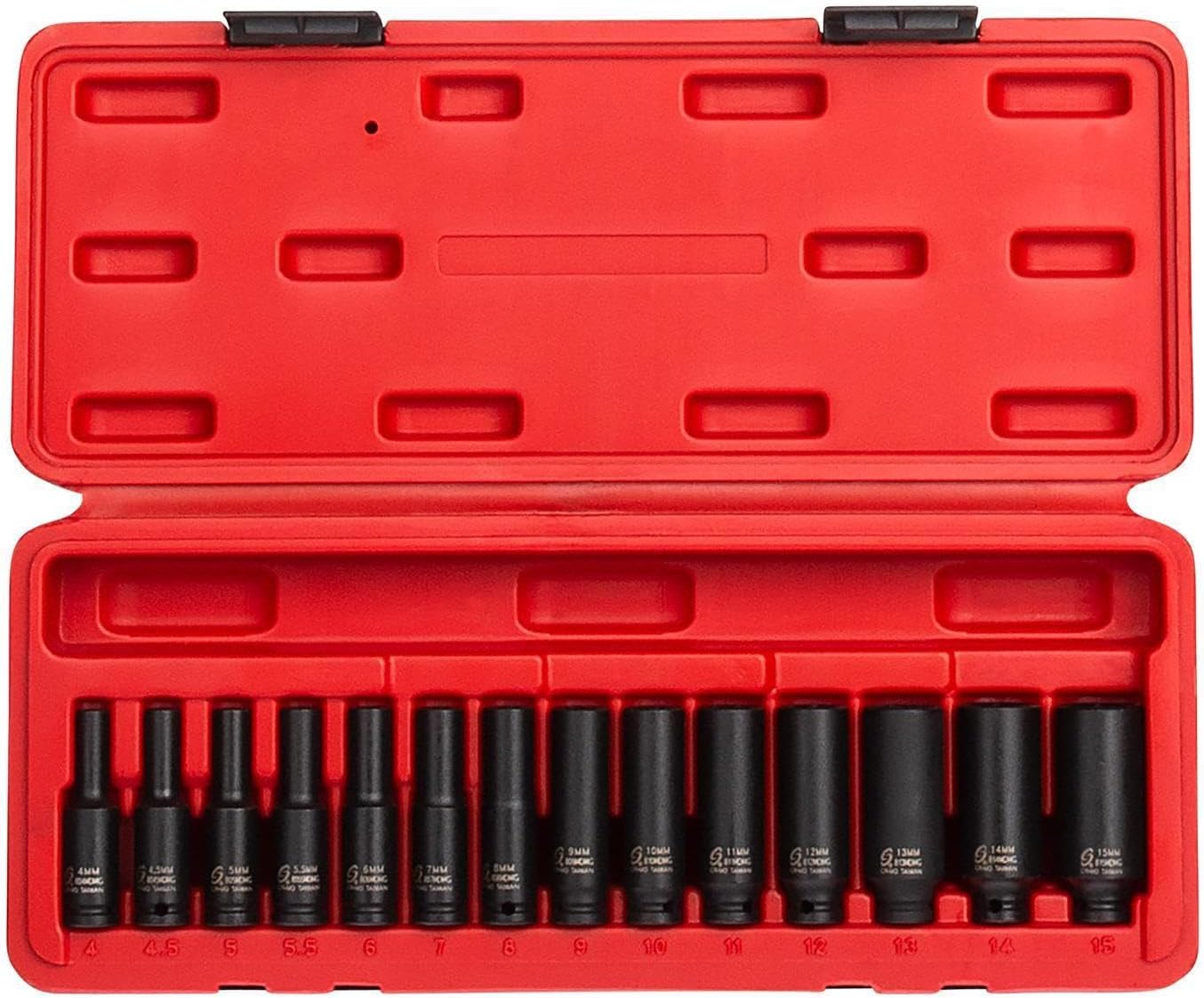 SUNEX TOOLS 1831, 1/4 Inch Drive Deep Magnetic Impact Socket Set, 14-Piece, Metric, 4mm - 15mm, Cr-Mo Alloy Steel, Heavy Duty Storage Case, Meets ANSI Standards
