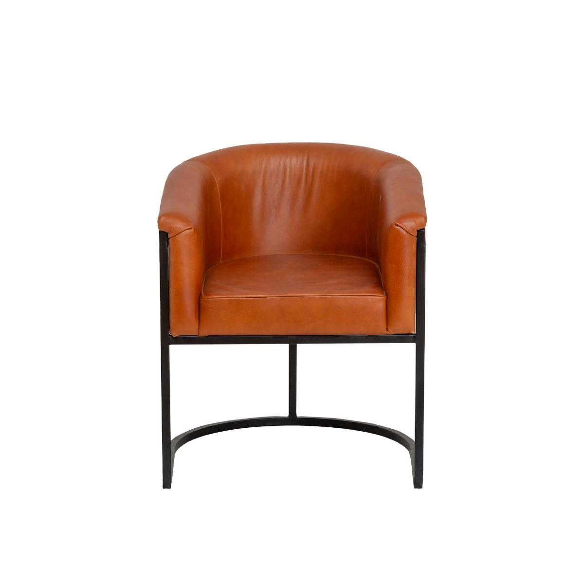 - Fauteuil en cuir et croûte de cuir marron 60 cm