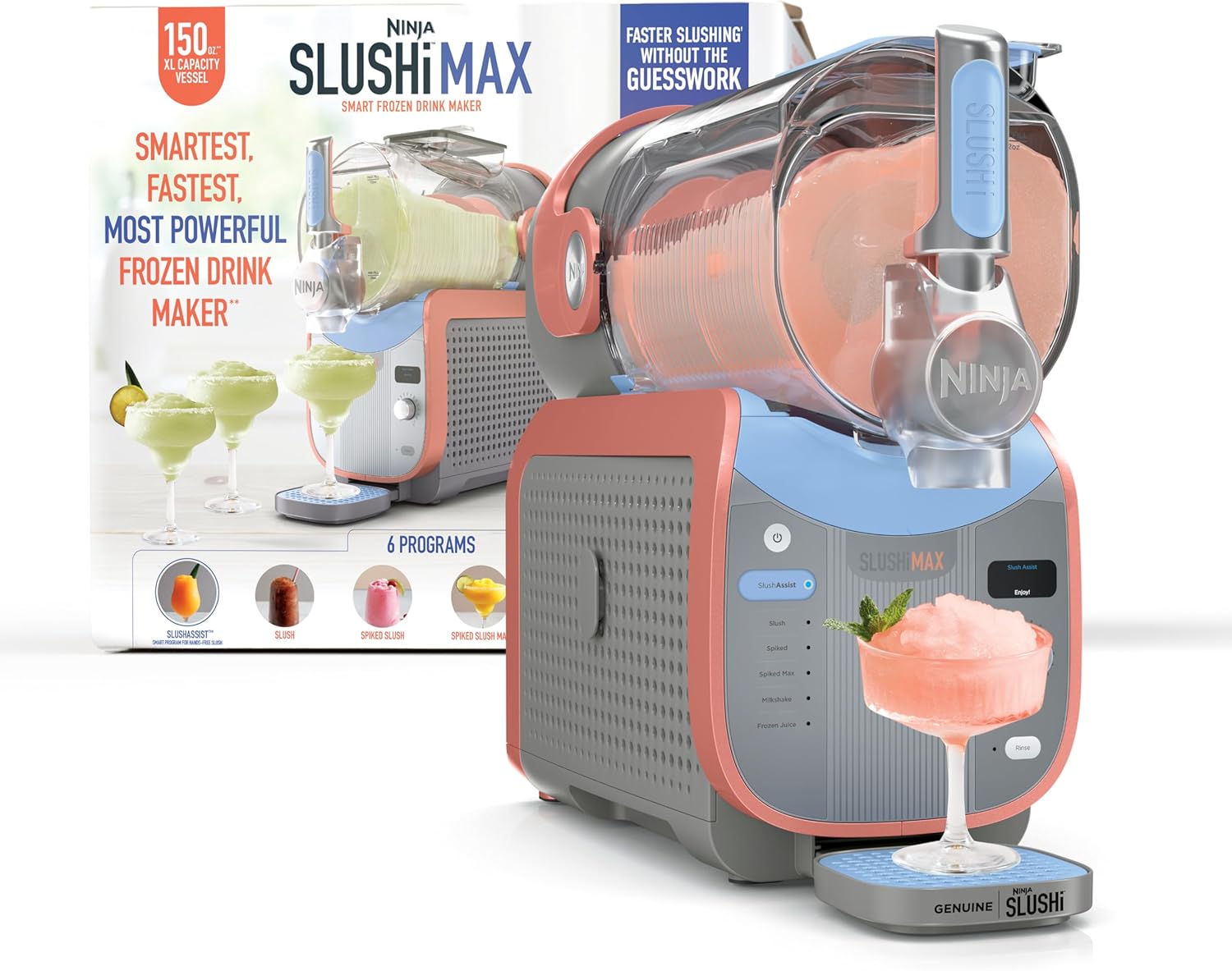 Ninja SLUSHi Max XXL Smart Frozen Drink Maker, Top Performance, Smart Technology, Party-Size 150 Oz Capacity, No Ice Needed, 6 Programs, Ideal Temp, Texture up to 12 Hours, Peach, FS605