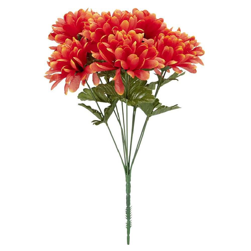 Piquet chrysanthème H44 cm orange - Fleur artificielle 9 têtes
