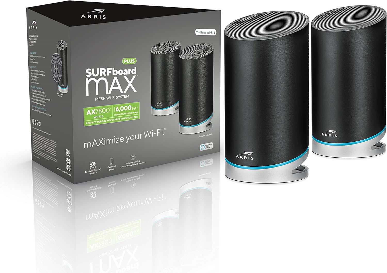 ARRIS Surfboard mAX™ Plus AX7000 Mesh Tri-Band WiFi 6 Router System. WiFi Coverage of up to 6,000 sq ft Homes. (W130)