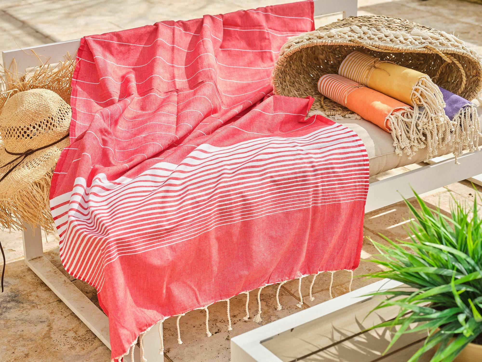 - Fouta en coton 100x200cm rouge