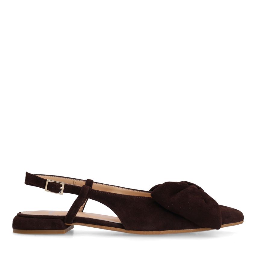 Manfield Bruine suède slingbacks met strik