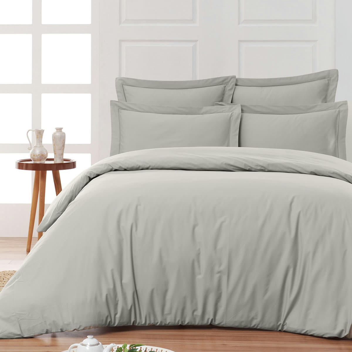 SOFT PERCALE - Drap housse en percale bonnet 40cm Gris Perle 140x200 cm