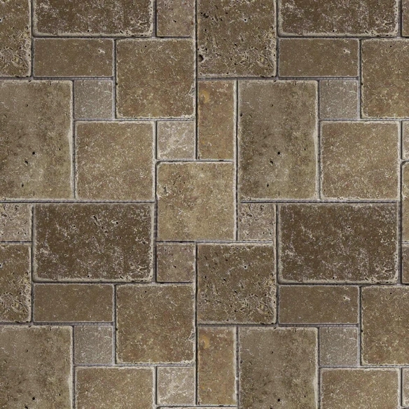 Mosaikmatte BxLxH: 35 x 35 x 1 cm, Travertin, braun/beige, Mini Römischer Verband