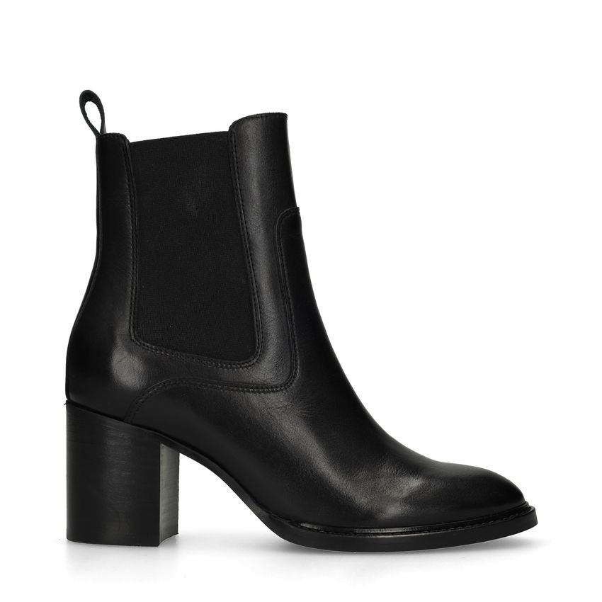 Manfield Zwarte leren enkellaarsjes met hak