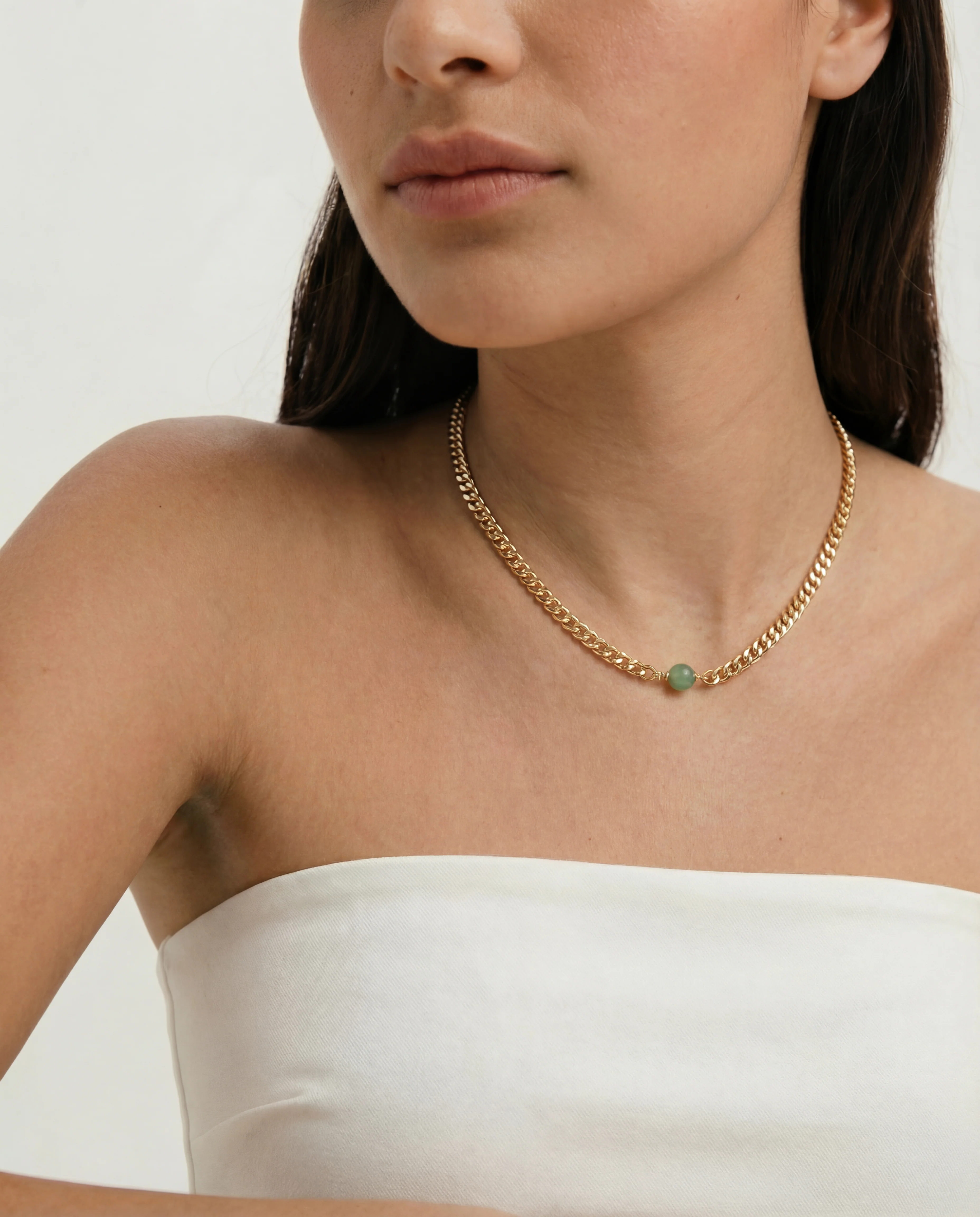 Charlotte — Green Jade Gold Chain Necklace