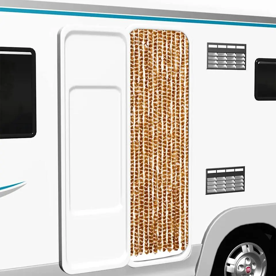 vidaXL - Vliegengordijn voor camperdeur - Oker en wit - Chenille - 56x200 cm