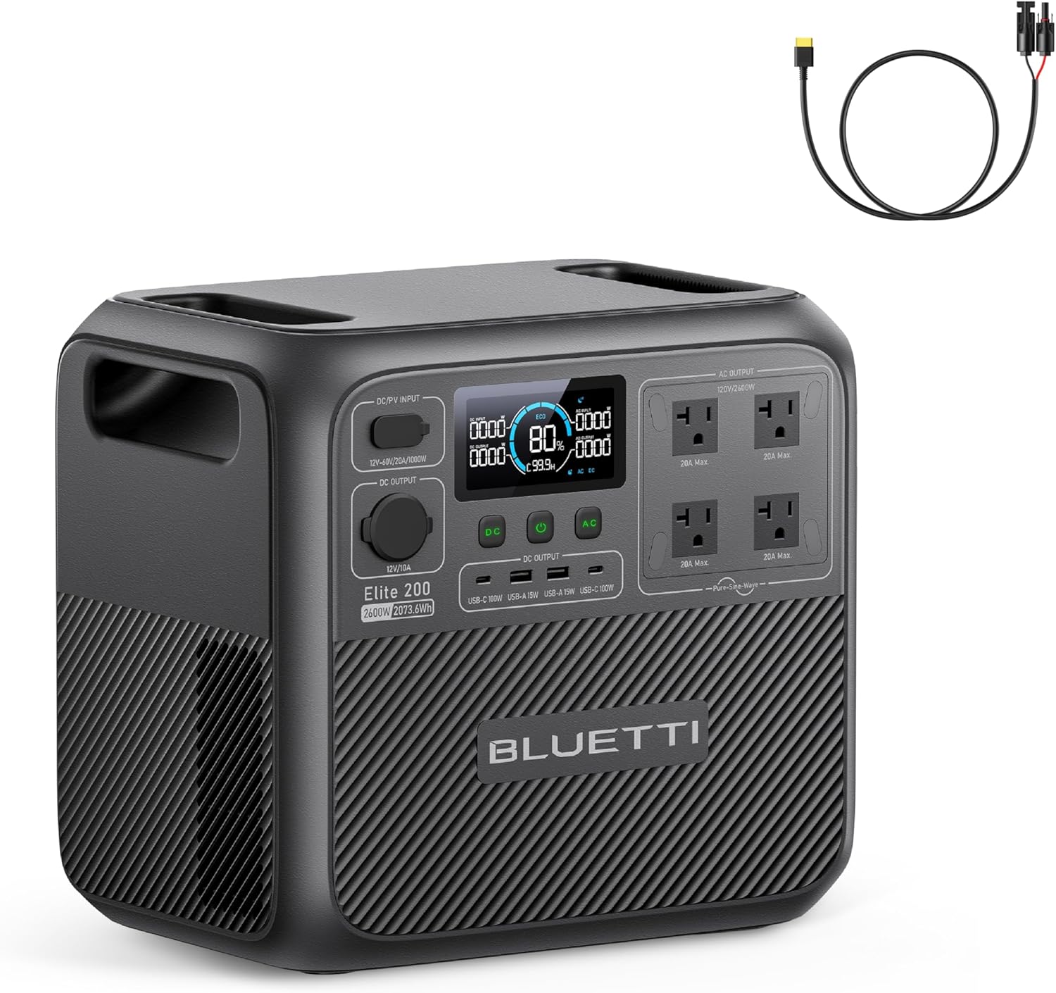 BLUETTI Elite 200 V2 Portable Power Station with Solar Charging Cable  2073.6Wh LFP Battery Backup w/ 4 2600W AC Outlets  17-Year Lifespan  Solar Generator for Camping  Off-grid