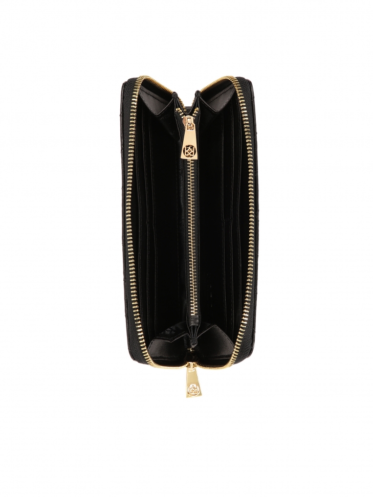 Black leather wallet with zipper