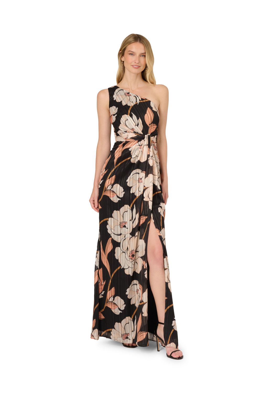 Adrianna Papell Draped Floral Ribbon Gown
