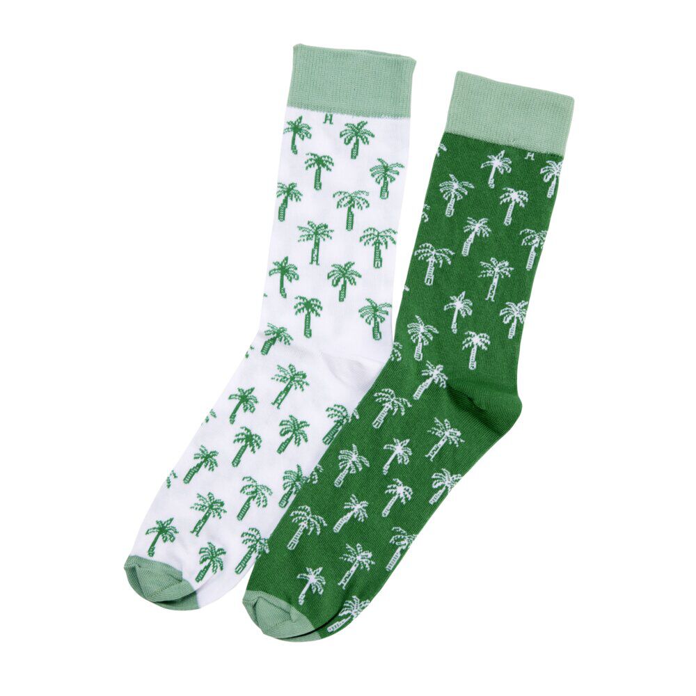Chaussettes homme tige haute motif palmier coton vert et blanc T41/45