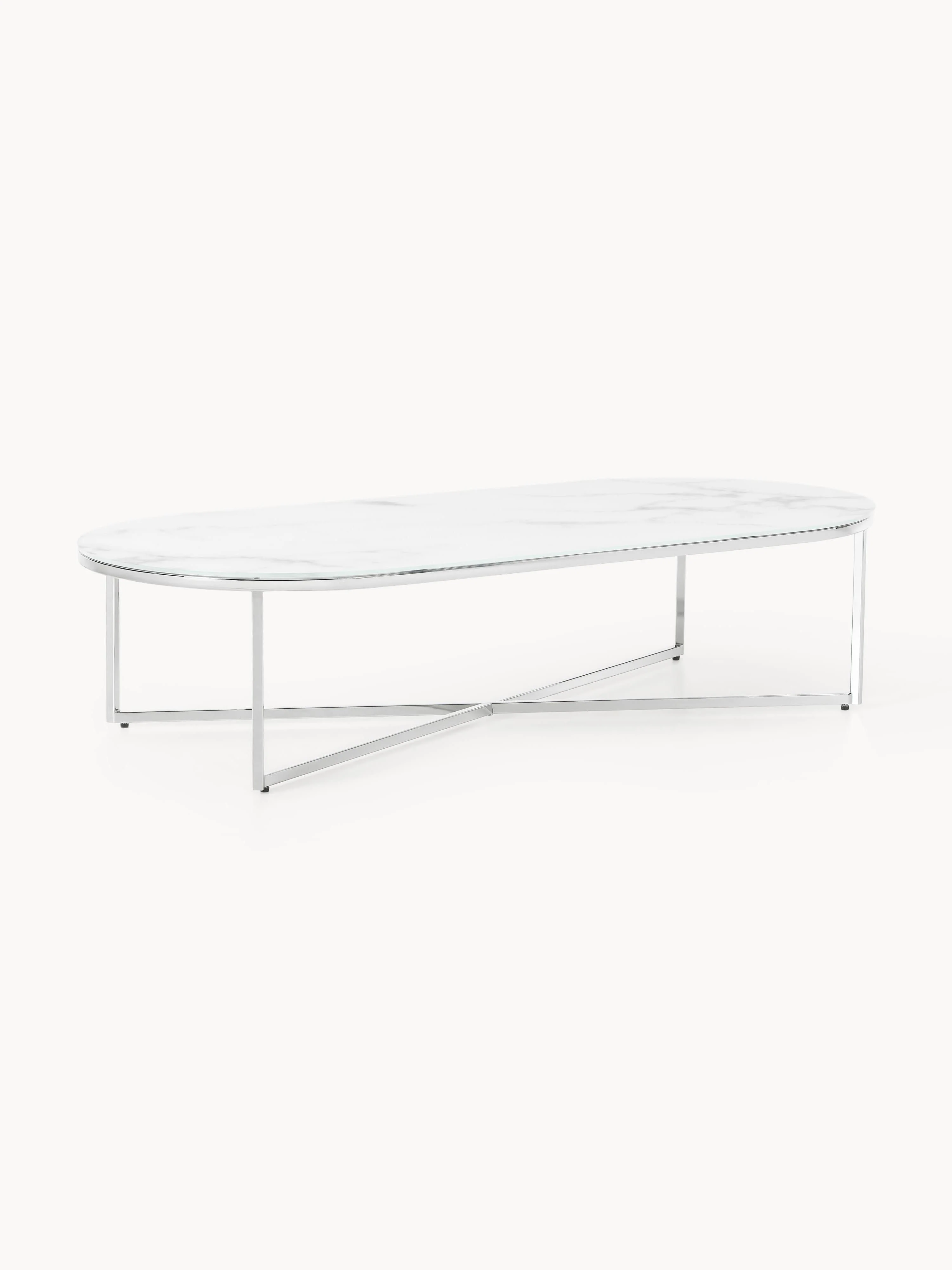 Ovaler Couchtisch Antigua mit Glasplatte in Marmor-Optik