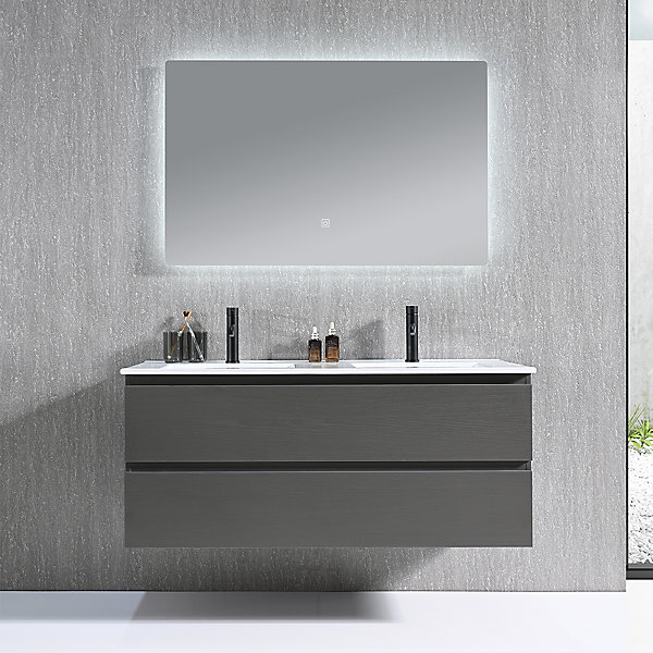 Meuble salle de bain double vasque 120cm gris et miroir LED LB-8331G