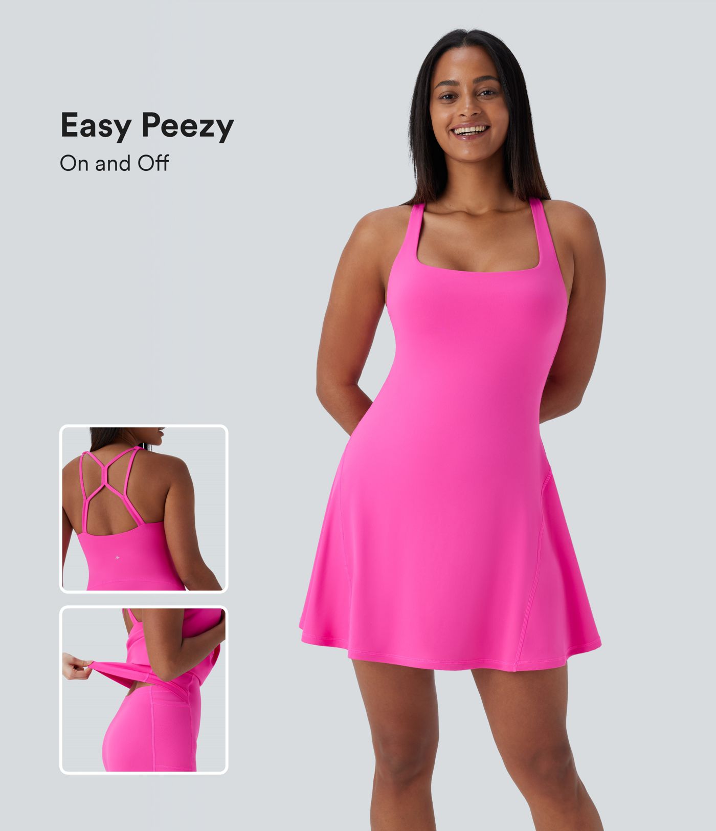 Robe active mini 2-en-1 Softlyzero™ dos nu avec poches latérales pour yoga-Édition Easy Peezy-UPF50