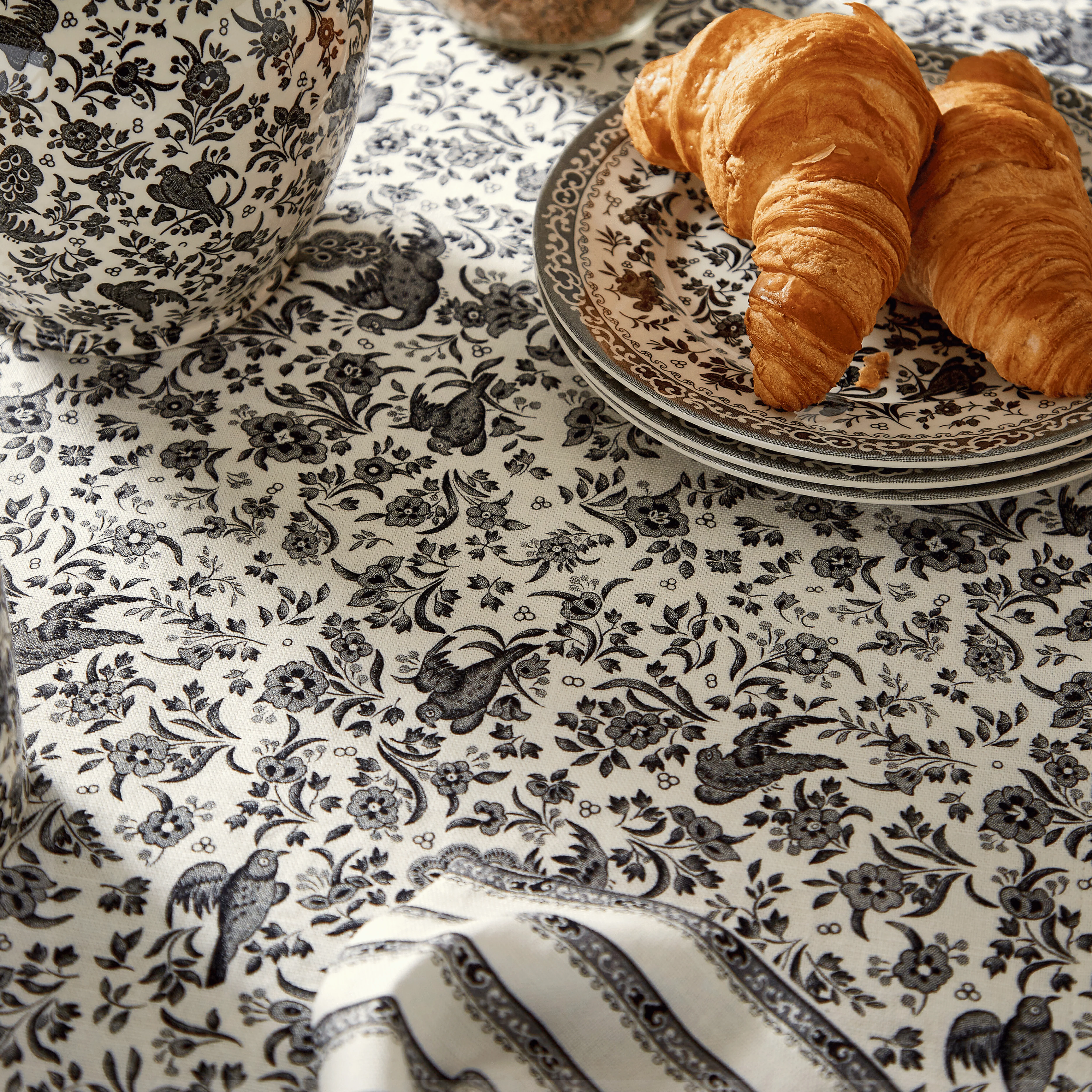 Burleigh x Bedeck of Belfast Charcoal and White Regal Peacock Table Runner