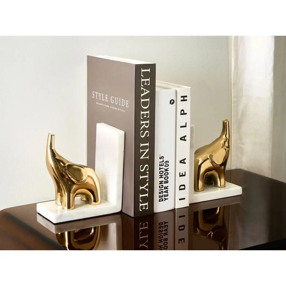 KOTEZI - Set van 2 boekensteunen - Wit/Goud - Marmer