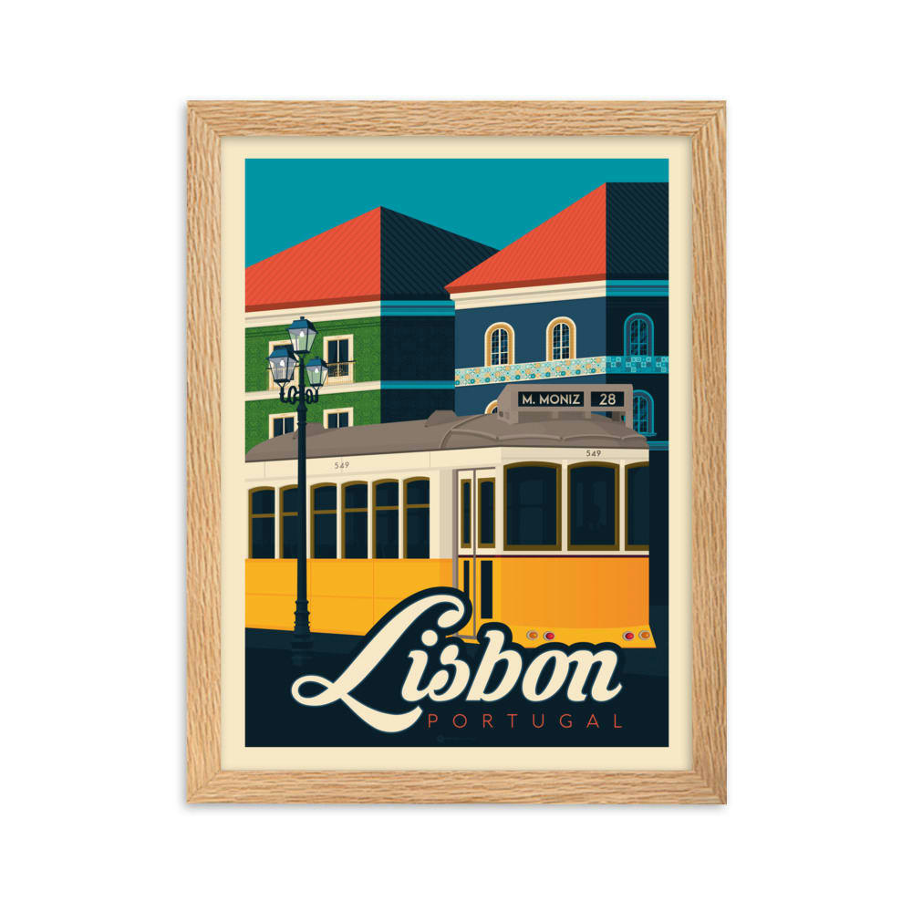 - Affiche Lisbonne Portugal avec Cadre (Bois) 21x29,7 cm