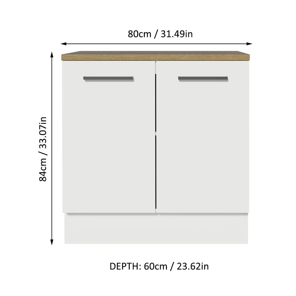 Madesa Hazel Kitchen Base Storage Cabinet with 2 Doors and Shelves 31 Inch Wooden Modern Organization Unit for Pantry - White