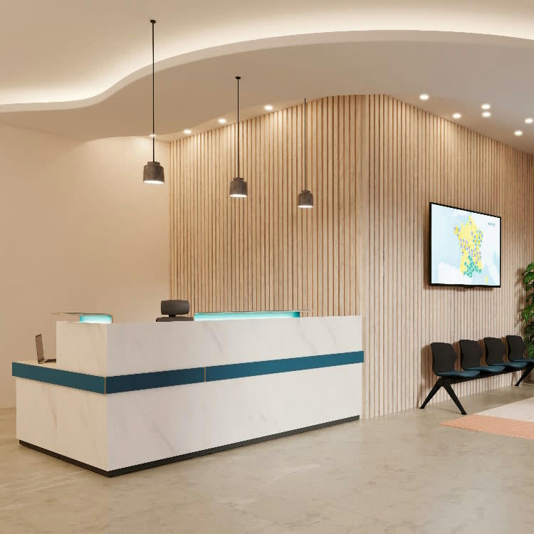 ATLAS - Bureau d'accueil design façade imitation marbre blanc/pétrole