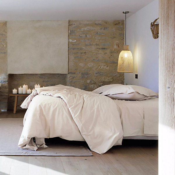 Drap housse uni 160x200 cm bonnet 40 cm percale de coton MANOIR blanc Naturel