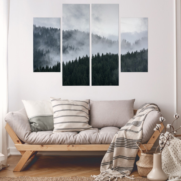 Obraz 4-Częściowy Las we Mgle Pejzaż 3D 80x60cm