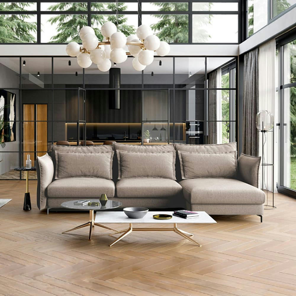 VERDURO - Canapé 3 places tissu angle droit taupe