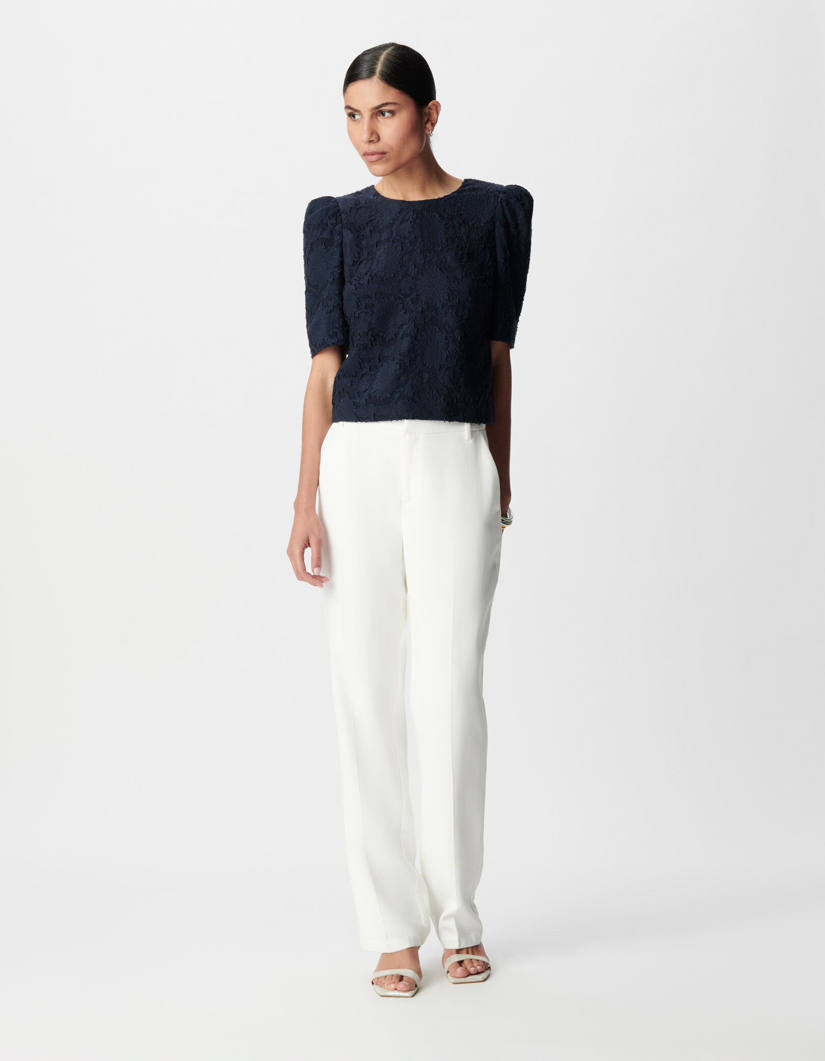 Pantalon de tailleur flare blanc Femme