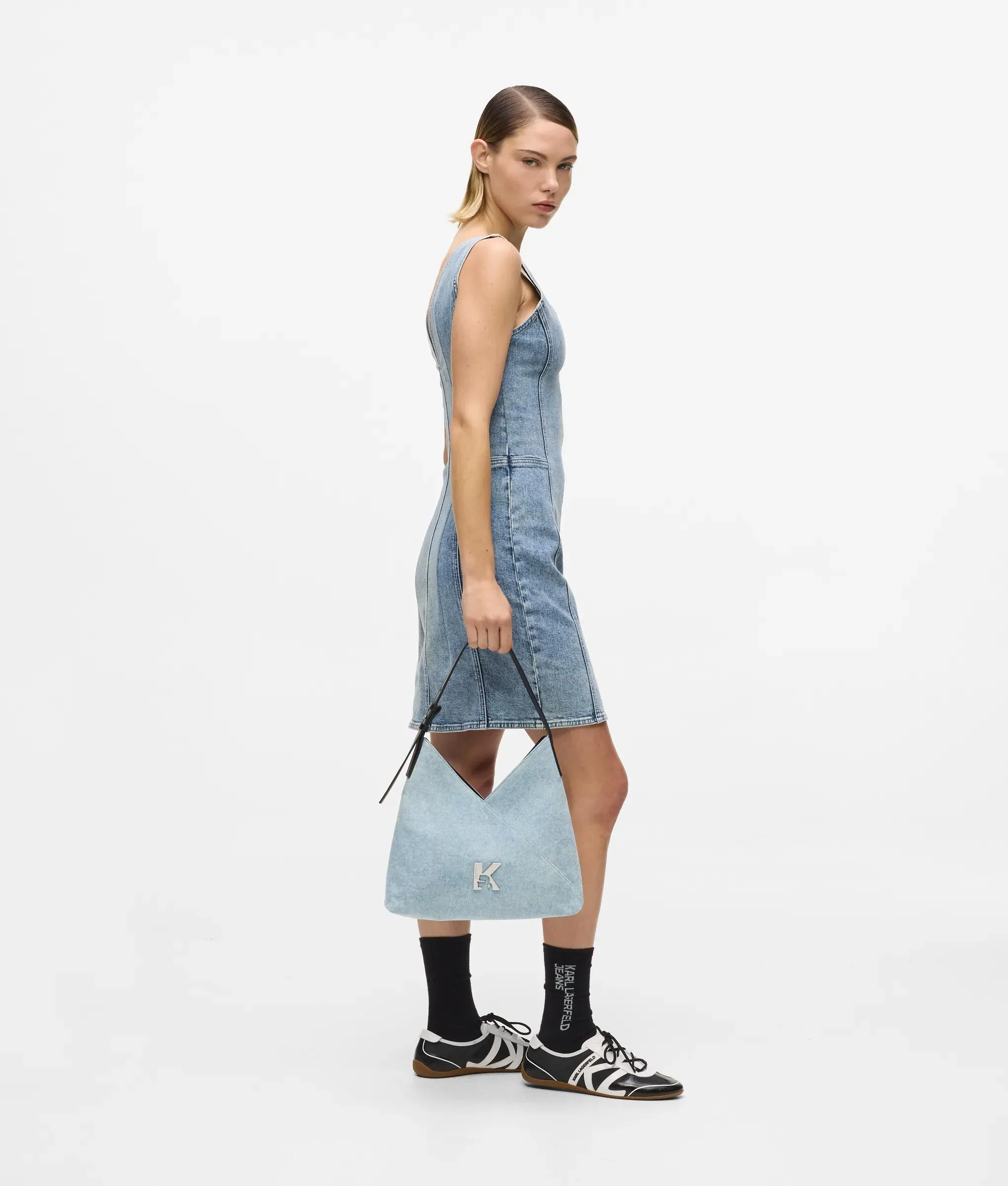 Petit sac en toile en denim au motif géométrique