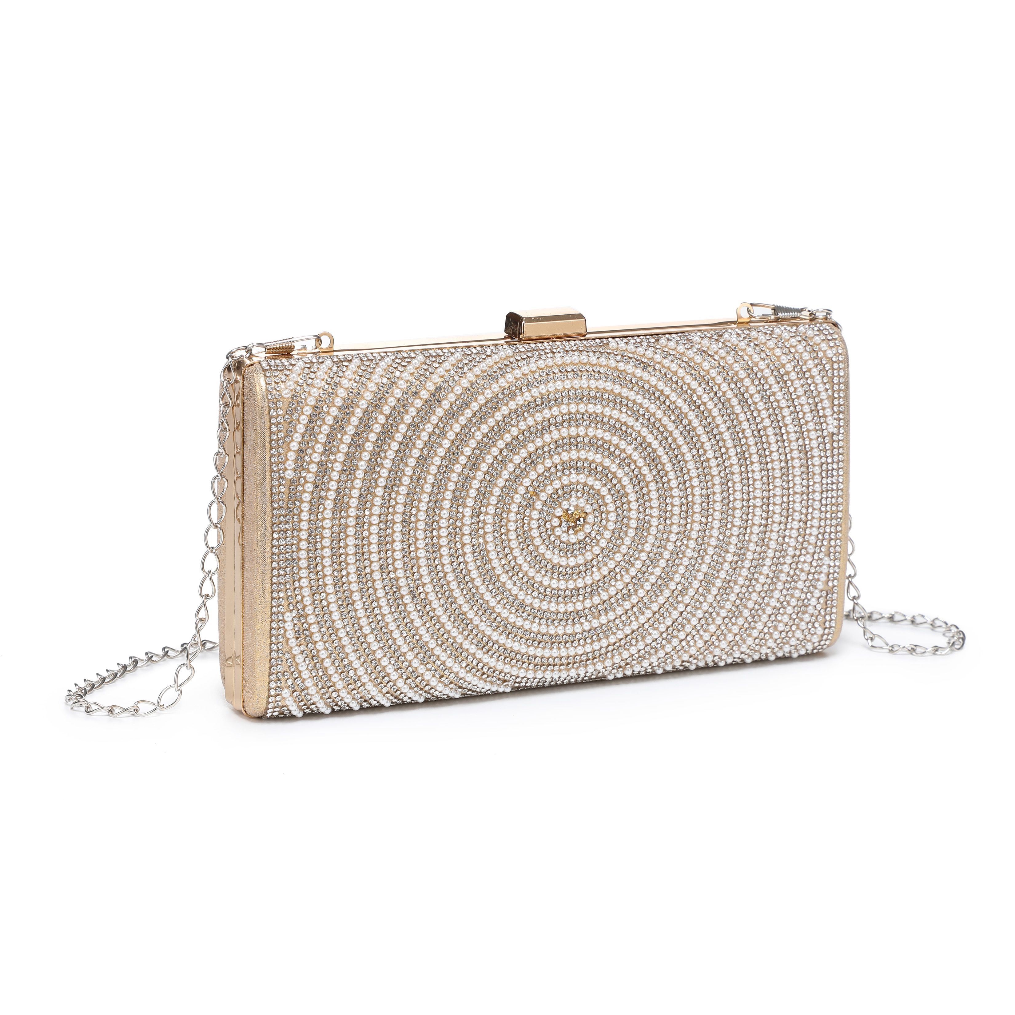 JFY Pearls On The Front Single Side Diamante Clutch Bag