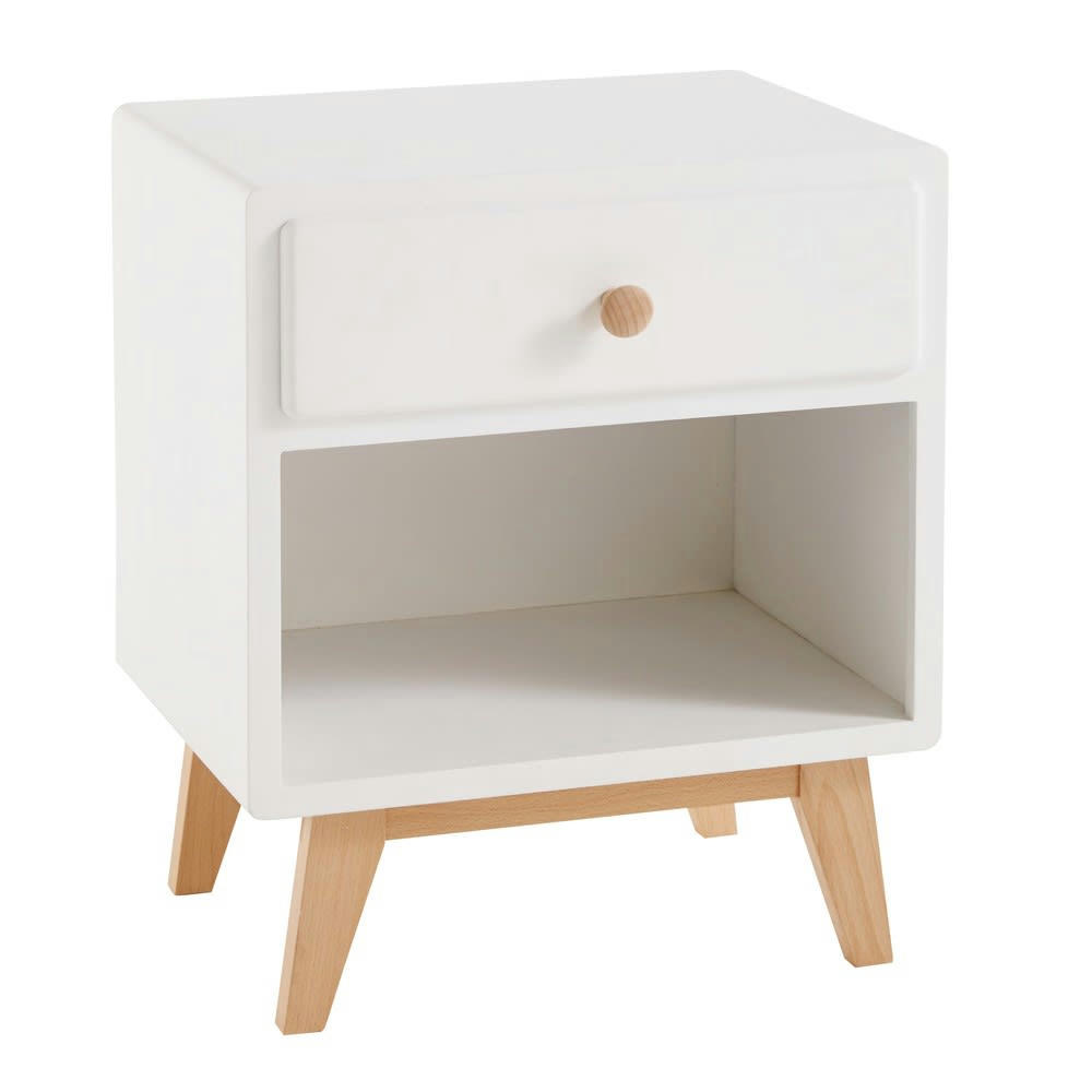 Sweet - Table de chevet vintage 1 tiroir blanche