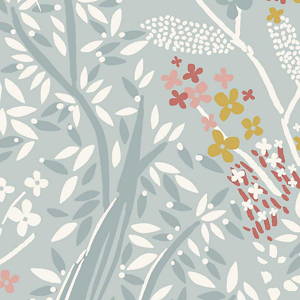 Papier peint vinyle intissé Sejours &Chambres Lutece mat et satiné fleurs, feuilles bleu, blanc, rouge l.1005 x l.53 cm