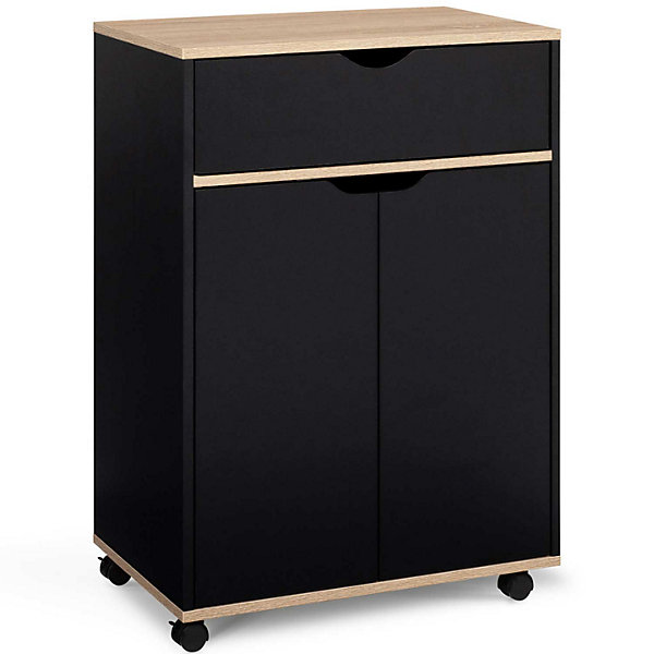 Desserte de cuisine COSY placard avec tiroir bois noir et plateaux façon hêtre L.60 CM